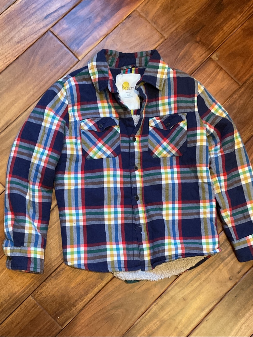 Boden Navy Multicolor Plaid Button-Front Shirt Jacket